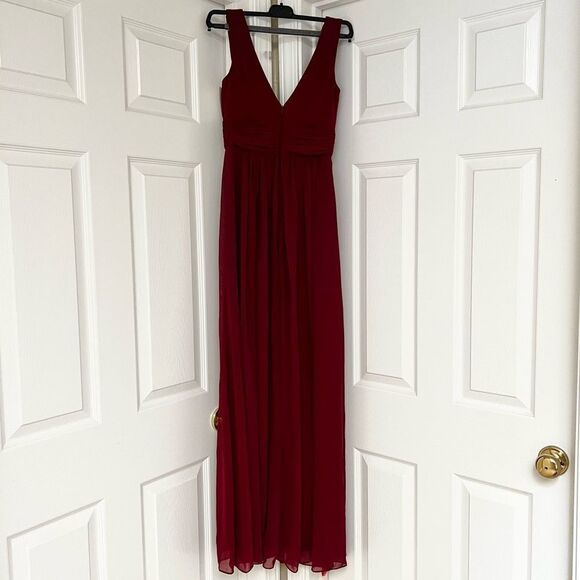 Dessy Collection Shirred Chiffon Long Gown Burgundy Size 0 MSRP $273 - Picture 6 of 13